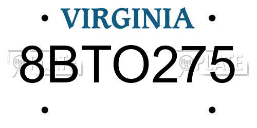8BTO275 Virginia License Plate