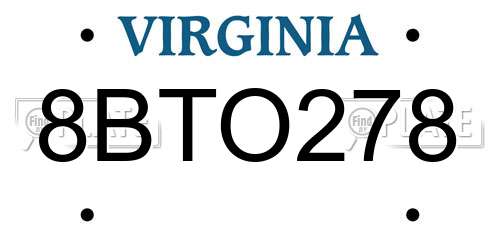 8BTO278 Virginia License Plate