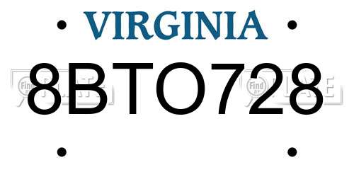 8BTO728 Virginia License Plate