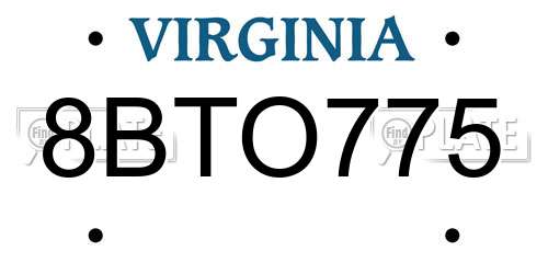 8BTO775 Virginia License Plate