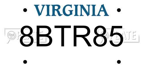 8BTR85 Virginia License Plate