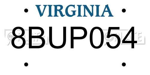 8BUP054 Virginia License Plate