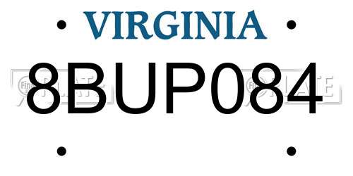 8BUP084 Virginia License Plate