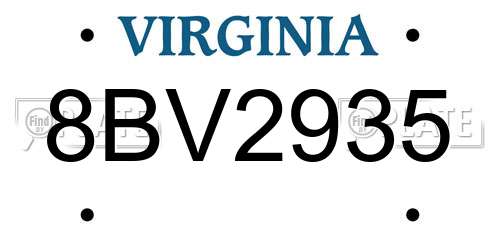 8BV2935 Virginia License Plate