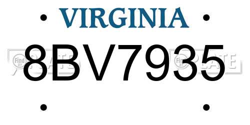 8BV7935 Virginia License Plate