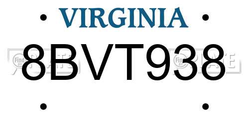 8BVT938 Virginia License Plate