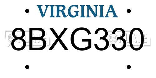 8BXG330 Virginia License Plate