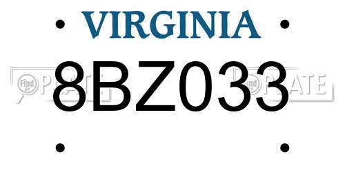 8BZ033 Virginia License Plate