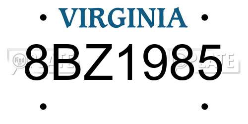 8BZ1985 Virginia License Plate