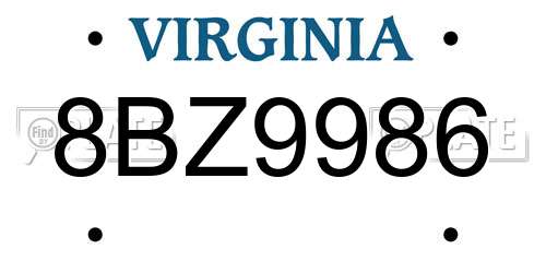 8BZ9986 Virginia License Plate