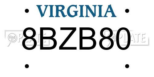 8BZB80 Virginia License Plate