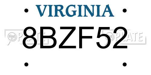 8BZF52 Virginia License Plate