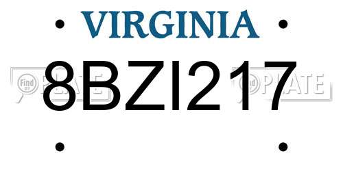 8BZI217 Virginia License Plate