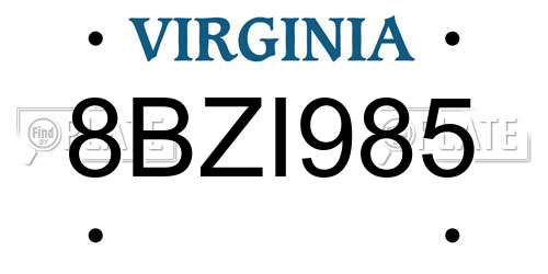 8BZI985 Virginia License Plate