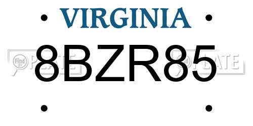 8BZR85 Virginia License Plate