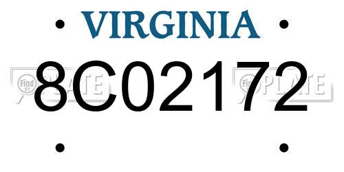 8C02172 Virginia License Plate