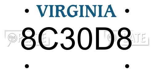 8C30D8 Virginia License Plate