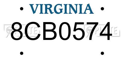 8CB0574 Virginia License Plate