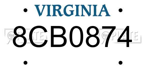 8CB0874 Virginia License Plate