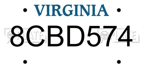 8CBD574 Virginia License Plate