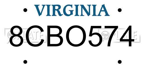 8CBO574 Virginia License Plate