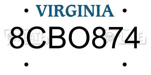 8CBO874 Virginia License Plate