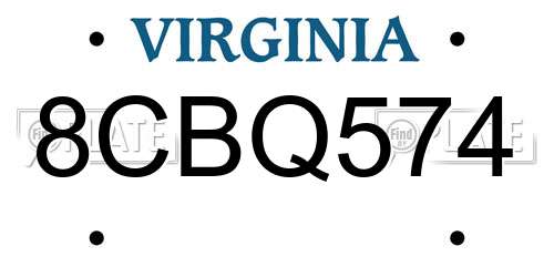 8CBQ574 Virginia License Plate