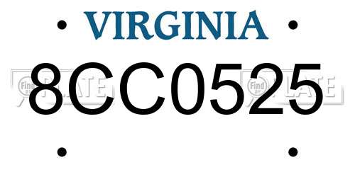 8CC0525 Virginia License Plate