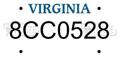 8CC0528 Virginia License Plate