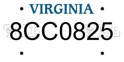 8CC0825 Virginia License Plate