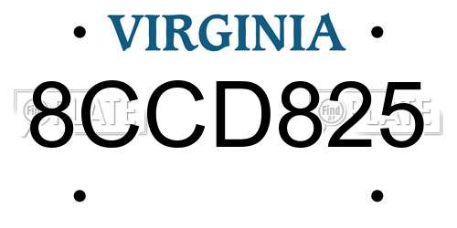 8CCD825 Virginia License Plate