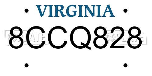 8CCQ828 Virginia License Plate