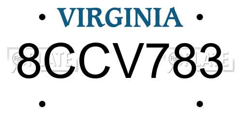 8CCV783 Virginia License Plate