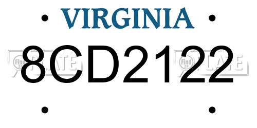 8CD2122 Virginia License Plate