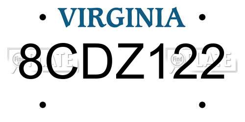 8CDZ122 Virginia License Plate