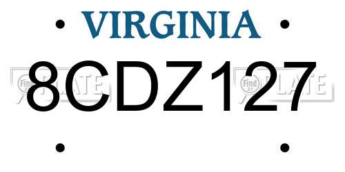 8CDZ127 Virginia License Plate