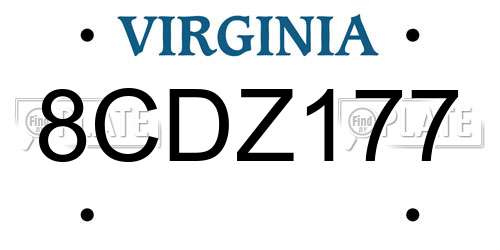 8CDZ177 Virginia License Plate
