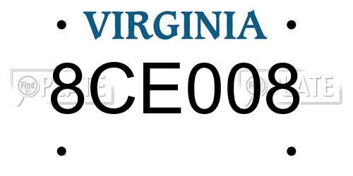 8CE008 Virginia License Plate