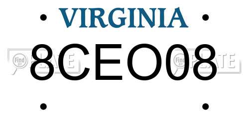 8CEO08 Virginia License Plate