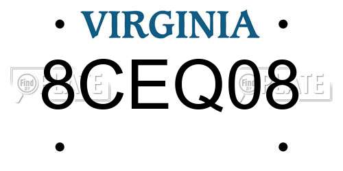 8CEQ08 Virginia License Plate
