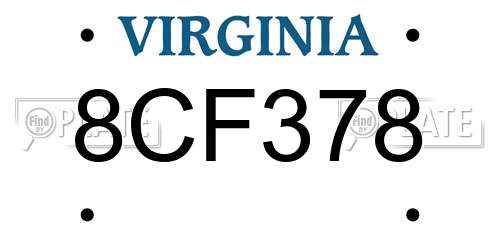 8CF378 Virginia License Plate