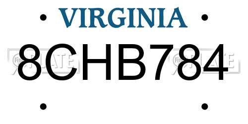 8CHB784 Virginia License Plate