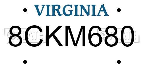 8CKM680 Virginia License Plate