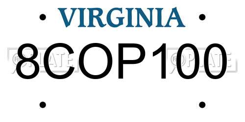 8COP100 Virginia License Plate