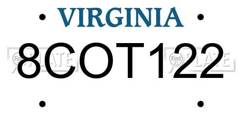 8COT122 Virginia License Plate