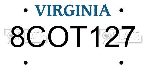 8COT127 Virginia License Plate