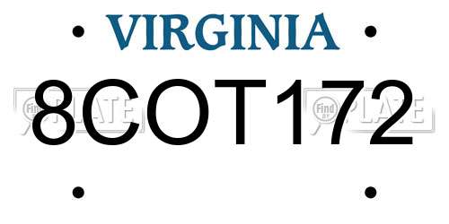 8COT172 Virginia License Plate