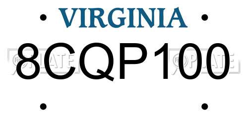 8CQP100 Virginia License Plate