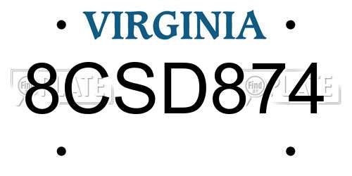 8CSD874 Virginia License Plate