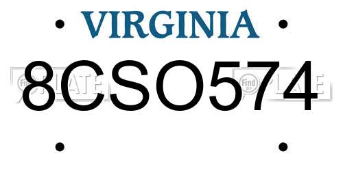 8CSO574 Virginia License Plate